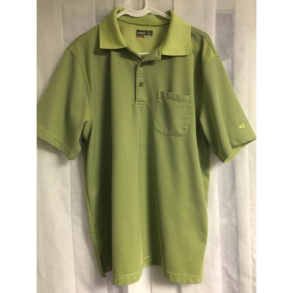 Grand Slam Mens‎ Lime Green Black Micro Stripe Performance Golf Polo Shirt Large